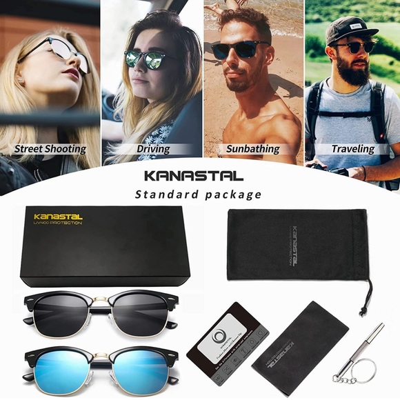 Semi Rimless Polarised Sunglasses Men Women Classic Horn Rimmed Frame UV400 - Picture 5 of 7